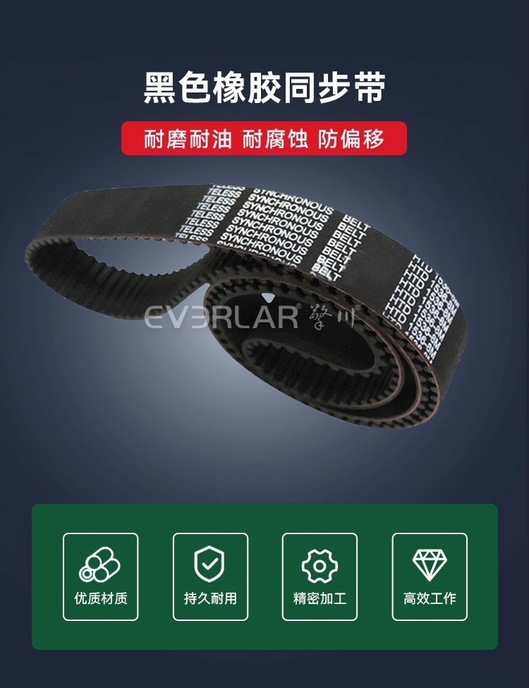 黑色橡膠同步帶定制服務(wù)，適配多種設(shè)備傳動(dòng)需求